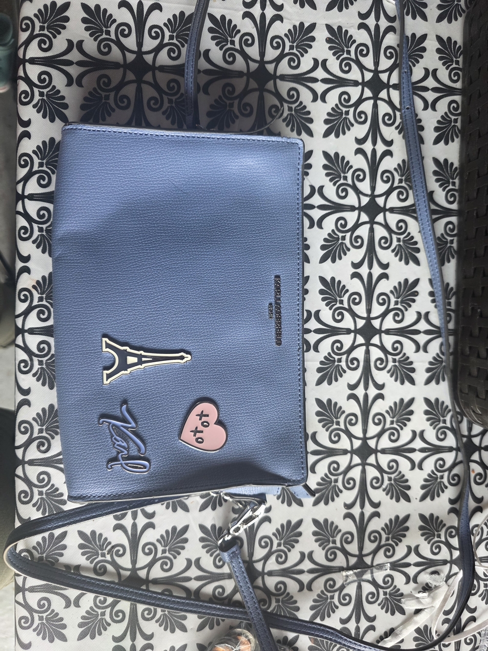 Blue Crossbody Bag with Paris Patch - karl lagerfeld